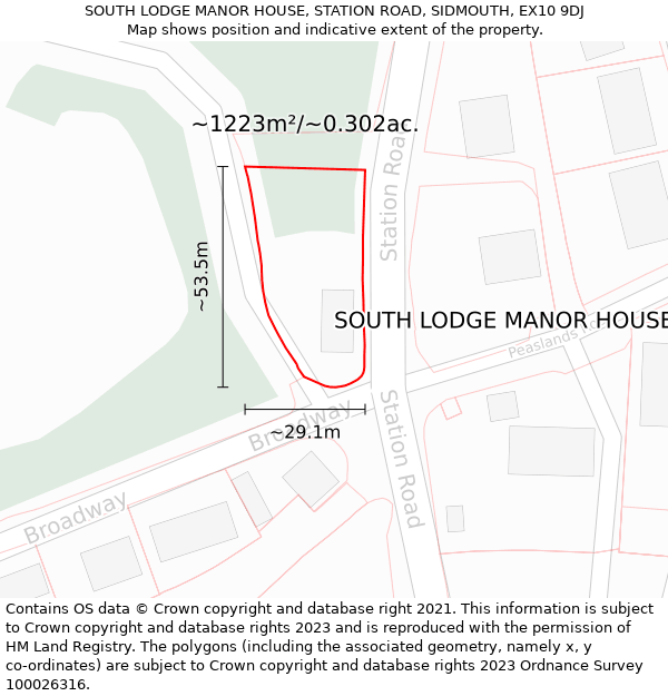 SOUTH LODGE MANOR HOUSE, STATION ROAD, SIDMOUTH, EX10 9DJ: Plot and title map