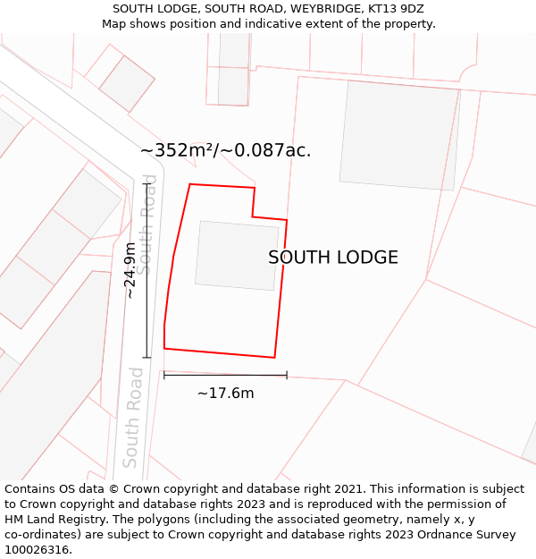 SOUTH LODGE, SOUTH ROAD, WEYBRIDGE, KT13 9DZ: Plot and title map
