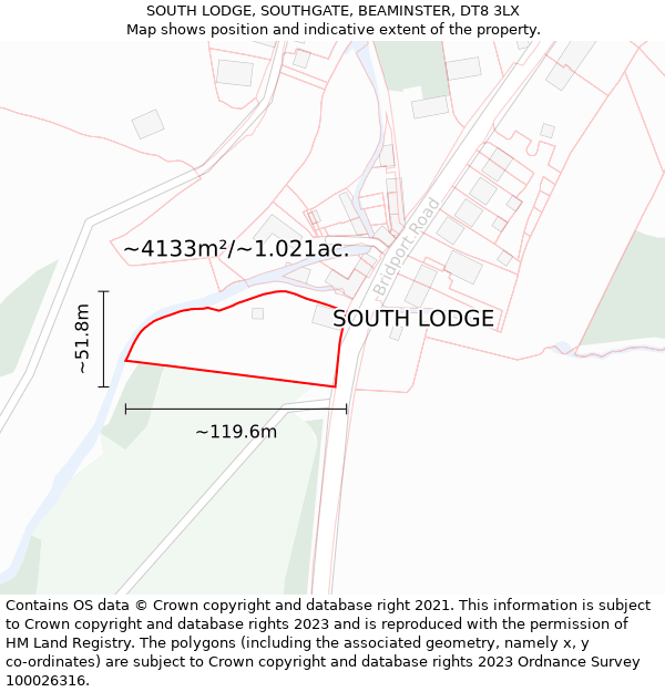 SOUTH LODGE, SOUTHGATE, BEAMINSTER, DT8 3LX: Plot and title map