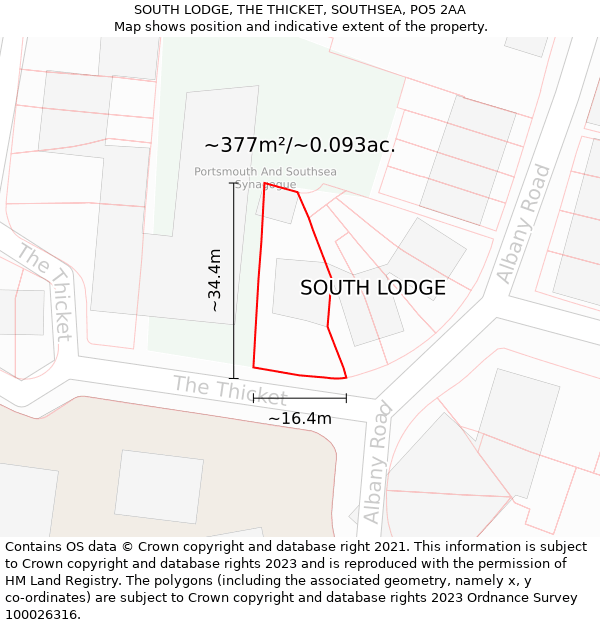SOUTH LODGE, THE THICKET, SOUTHSEA, PO5 2AA: Plot and title map