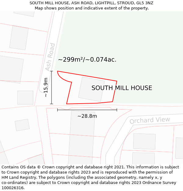 SOUTH MILL HOUSE, ASH ROAD, LIGHTPILL, STROUD, GL5 3NZ: Plot and title map