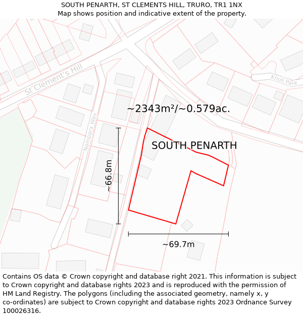 SOUTH PENARTH, ST CLEMENTS HILL, TRURO, TR1 1NX: Plot and title map