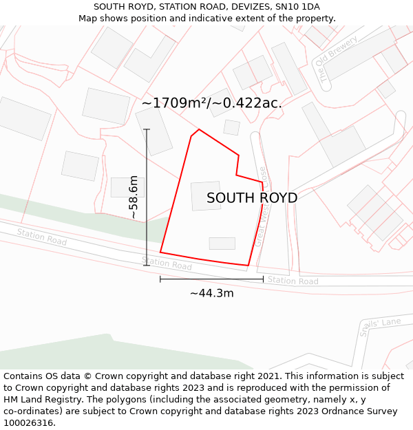 SOUTH ROYD, STATION ROAD, DEVIZES, SN10 1DA: Plot and title map