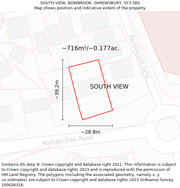 SOUTH VIEW, BOWBROOK, SHREWSBURY, SY3 5BS: Plot and title map