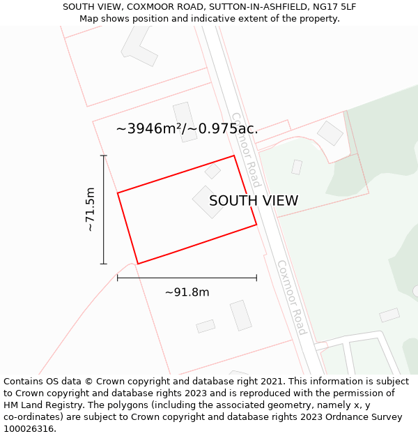 SOUTH VIEW, COXMOOR ROAD, SUTTON-IN-ASHFIELD, NG17 5LF: Plot and title map