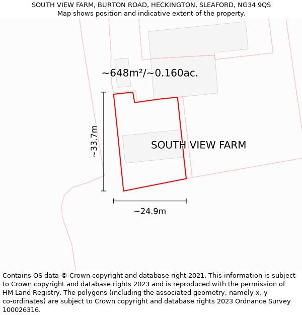 SOUTH VIEW FARM, BURTON ROAD, HECKINGTON, SLEAFORD, NG34 9QS: Plot and title map