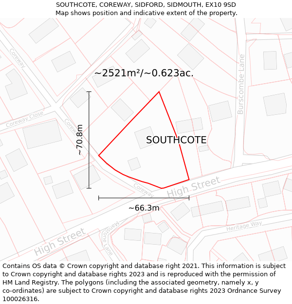 SOUTHCOTE, COREWAY, SIDFORD, SIDMOUTH, EX10 9SD: Plot and title map