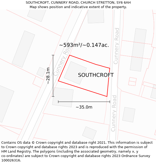 SOUTHCROFT, CUNNERY ROAD, CHURCH STRETTON, SY6 6AH: Plot and title map