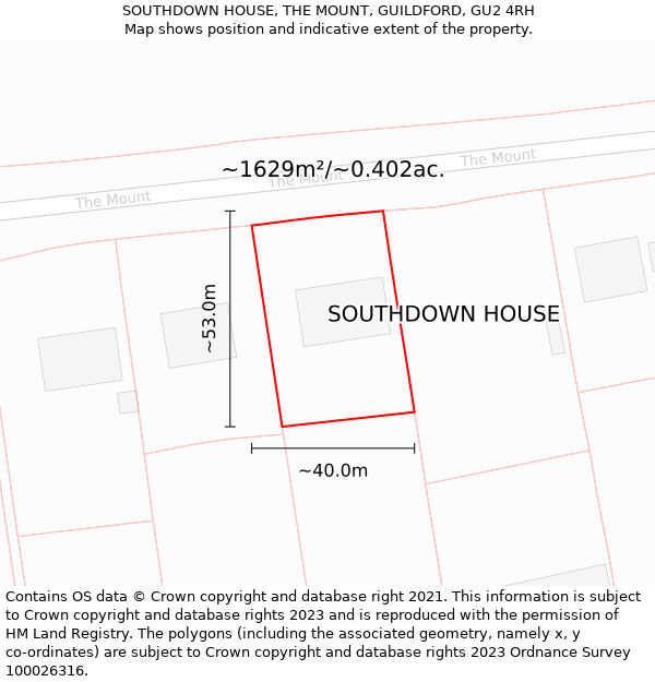 SOUTHDOWN HOUSE, THE MOUNT, GUILDFORD, GU2 4RH: Plot and title map