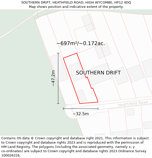 SOUTHERN DRIFT, HEATHFIELD ROAD, HIGH WYCOMBE, HP12 4DQ: Plot and title map