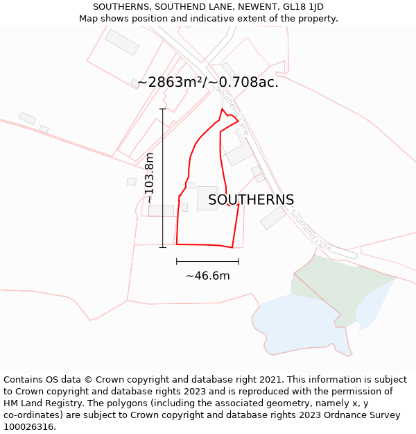 SOUTHERNS, SOUTHEND LANE, NEWENT, GL18 1JD: Plot and title map