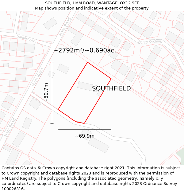SOUTHFIELD, HAM ROAD, WANTAGE, OX12 9EE: Plot and title map