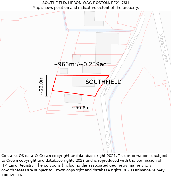 SOUTHFIELD, HERON WAY, BOSTON, PE21 7SH: Plot and title map