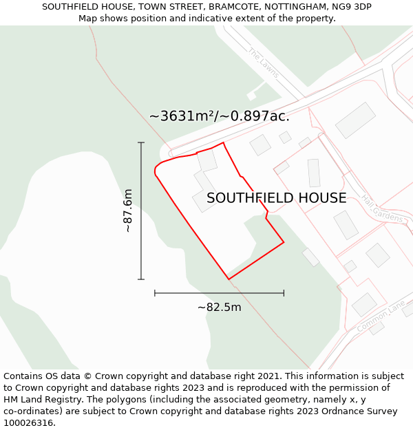 SOUTHFIELD HOUSE, TOWN STREET, BRAMCOTE, NOTTINGHAM, NG9 3DP: Plot and title map