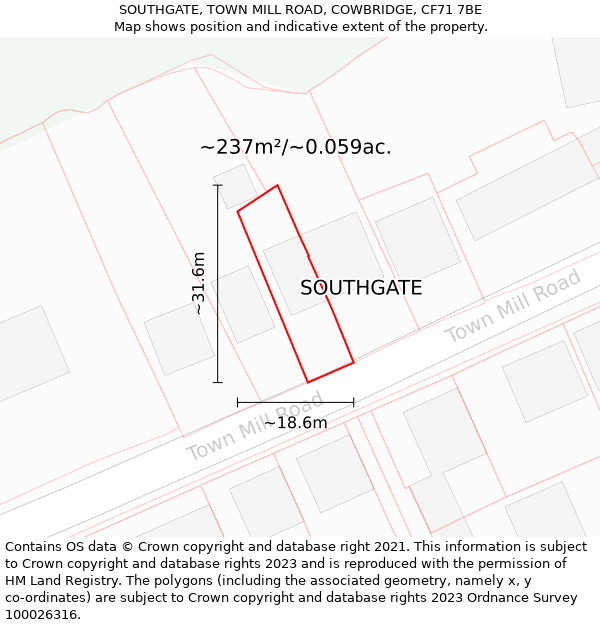 SOUTHGATE, TOWN MILL ROAD, COWBRIDGE, CF71 7BE: Plot and title map