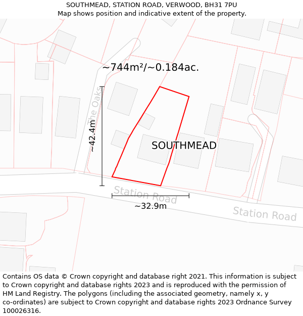 SOUTHMEAD, STATION ROAD, VERWOOD, BH31 7PU: Plot and title map