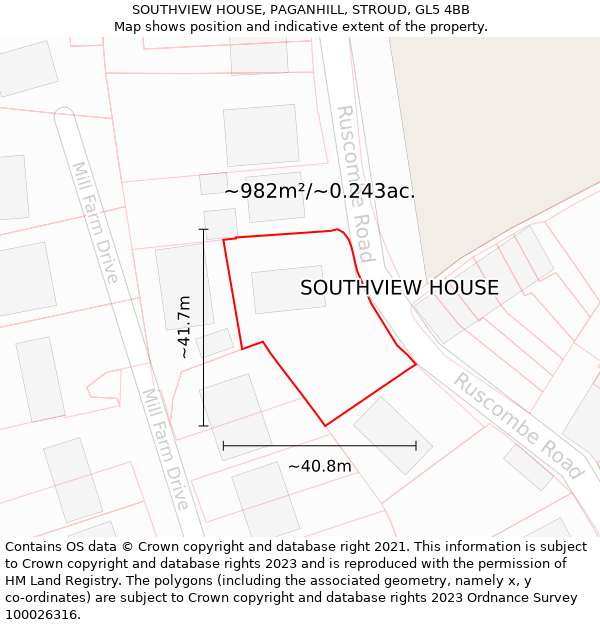 SOUTHVIEW HOUSE, PAGANHILL, STROUD, GL5 4BB: Plot and title map