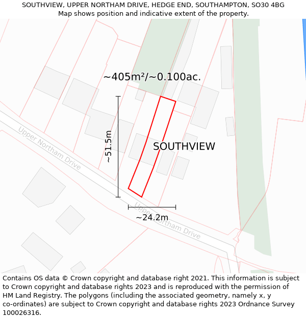 SOUTHVIEW, UPPER NORTHAM DRIVE, HEDGE END, SOUTHAMPTON, SO30 4BG: Plot and title map