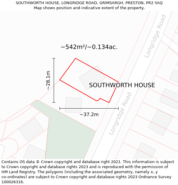 SOUTHWORTH HOUSE, LONGRIDGE ROAD, GRIMSARGH, PRESTON, PR2 5AQ: Plot and title map