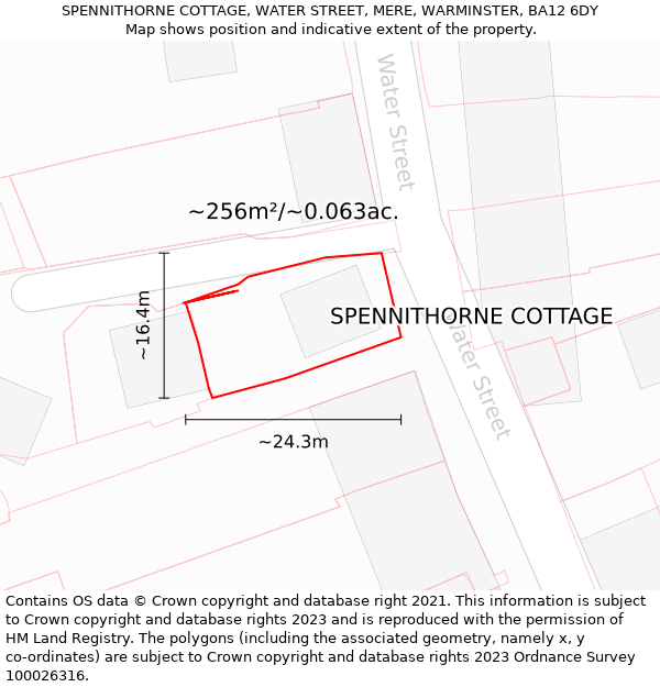 SPENNITHORNE COTTAGE, WATER STREET, MERE, WARMINSTER, BA12 6DY: Plot and title map