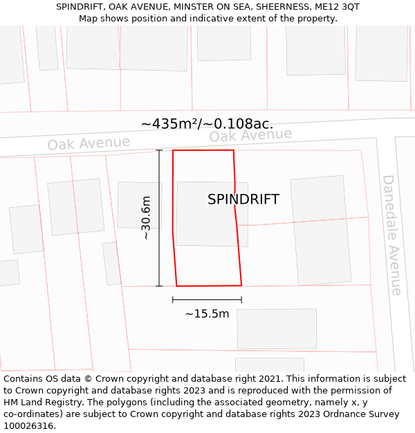 SPINDRIFT, OAK AVENUE, MINSTER ON SEA, SHEERNESS, ME12 3QT: Plot and title map