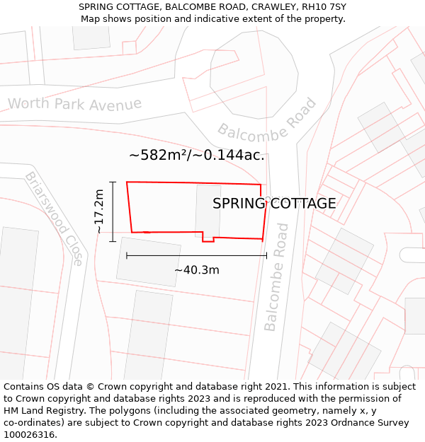 SPRING COTTAGE, BALCOMBE ROAD, CRAWLEY, RH10 7SY: Plot and title map