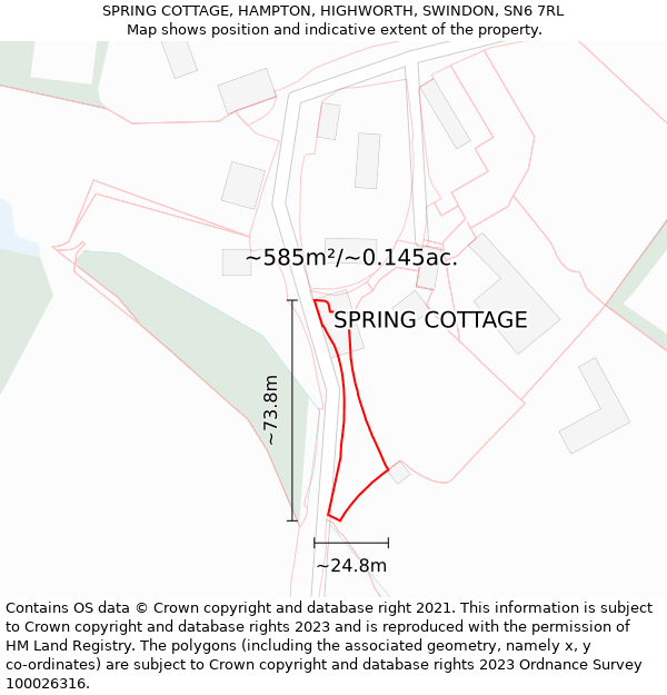 SPRING COTTAGE, HAMPTON, HIGHWORTH, SWINDON, SN6 7RL: Plot and title map