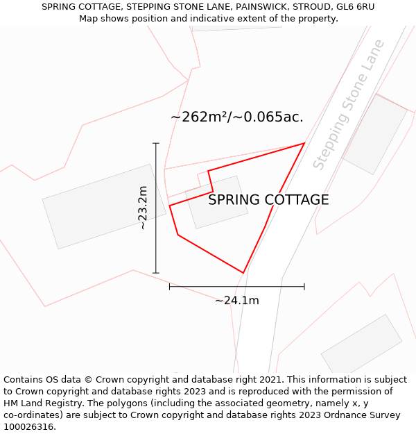 SPRING COTTAGE, STEPPING STONE LANE, PAINSWICK, STROUD, GL6 6RU: Plot and title map