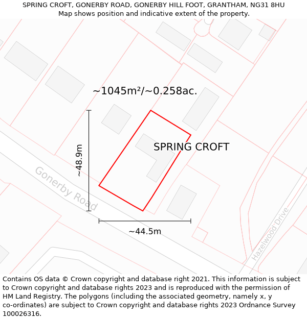 SPRING CROFT, GONERBY ROAD, GONERBY HILL FOOT, GRANTHAM, NG31 8HU: Plot and title map