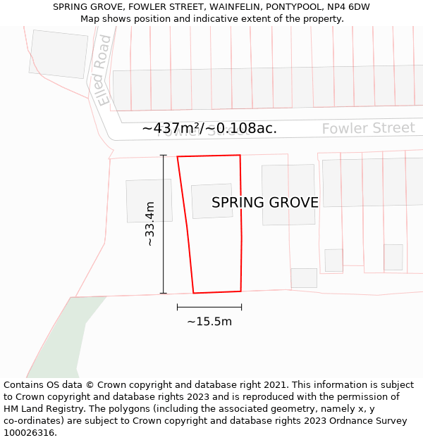 SPRING GROVE, FOWLER STREET, WAINFELIN, PONTYPOOL, NP4 6DW: Plot and title map
