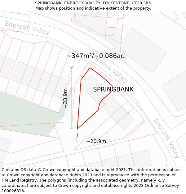 SPRINGBANK, ENBROOK VALLEY, FOLKESTONE, CT20 3RN: Plot and title map