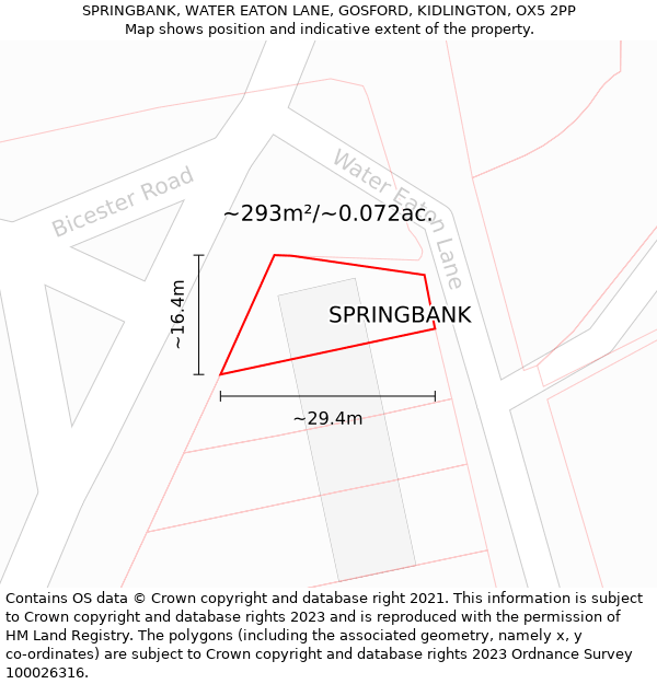 SPRINGBANK, WATER EATON LANE, GOSFORD, KIDLINGTON, OX5 2PP: Plot and title map