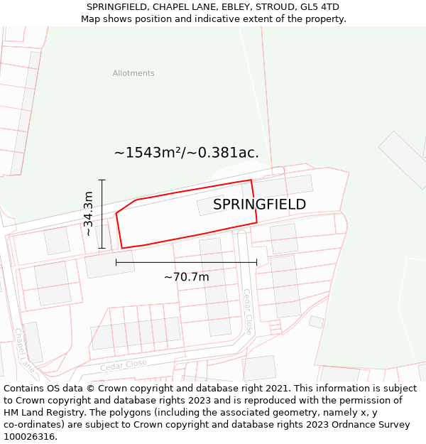 SPRINGFIELD, CHAPEL LANE, EBLEY, STROUD, GL5 4TD: Plot and title map