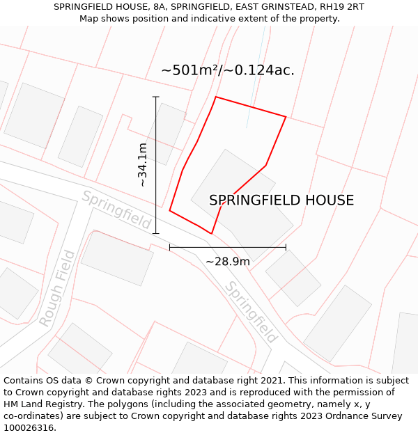 SPRINGFIELD HOUSE, 8A, SPRINGFIELD, EAST GRINSTEAD, RH19 2RT: Plot and title map