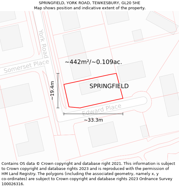 SPRINGFIELD, YORK ROAD, TEWKESBURY, GL20 5HE: Plot and title map