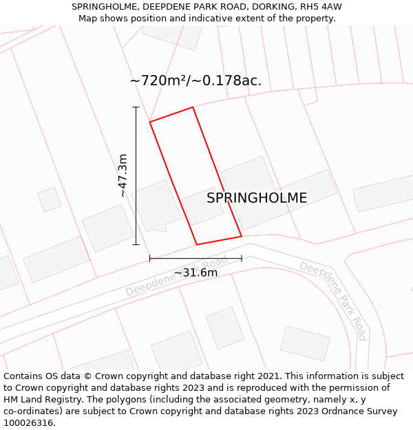 SPRINGHOLME, DEEPDENE PARK ROAD, DORKING, RH5 4AW: Plot and title map