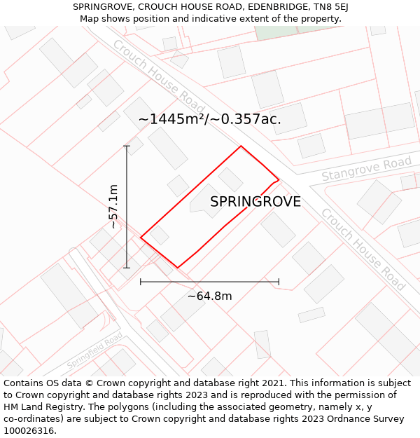 SPRINGROVE, CROUCH HOUSE ROAD, EDENBRIDGE, TN8 5EJ: Plot and title map