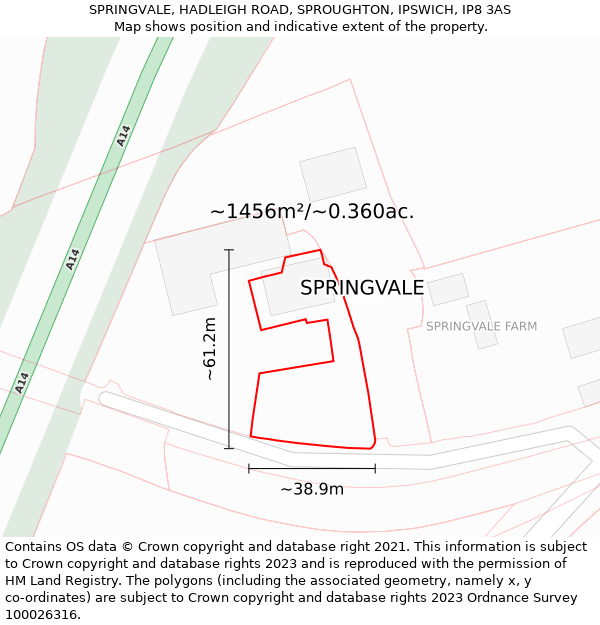 SPRINGVALE, HADLEIGH ROAD, SPROUGHTON, IPSWICH, IP8 3AS: Plot and title map