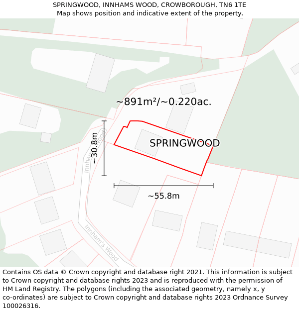 SPRINGWOOD, INNHAMS WOOD, CROWBOROUGH, TN6 1TE: Plot and title map