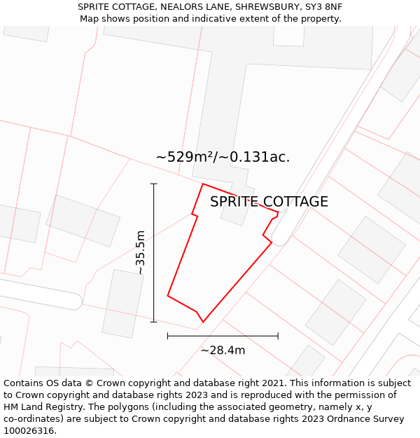 SPRITE COTTAGE, NEALORS LANE, SHREWSBURY, SY3 8NF: Plot and title map