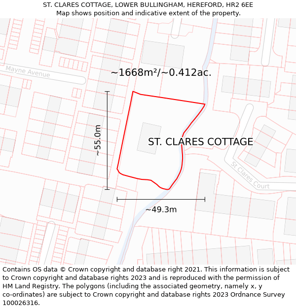 ST. CLARES COTTAGE, LOWER BULLINGHAM, HEREFORD, HR2 6EE: Plot and title map