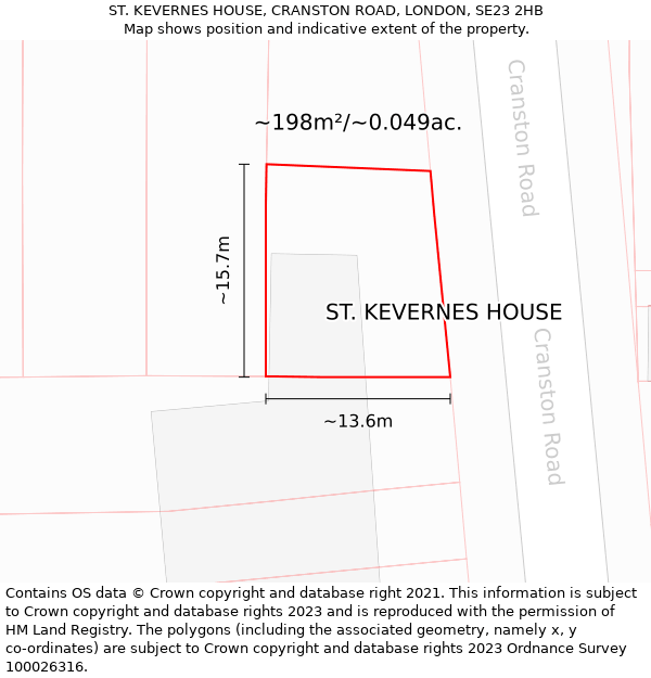 ST. KEVERNES HOUSE, CRANSTON ROAD, LONDON, SE23 2HB: Plot and title map