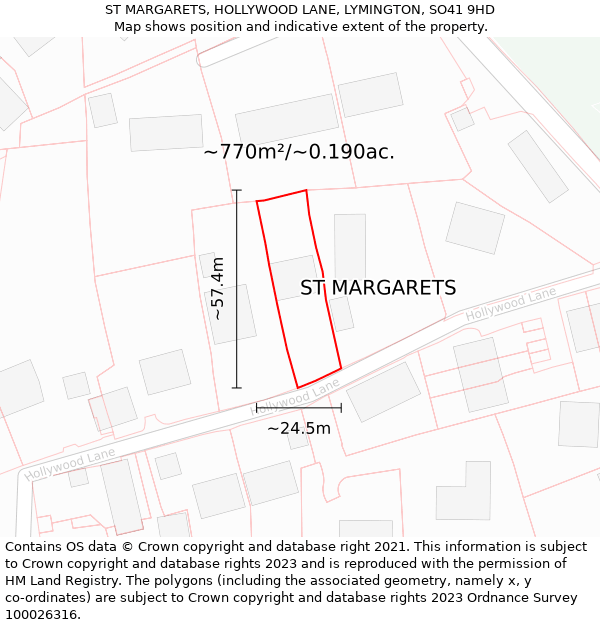 ST MARGARETS, HOLLYWOOD LANE, LYMINGTON, SO41 9HD: Plot and title map