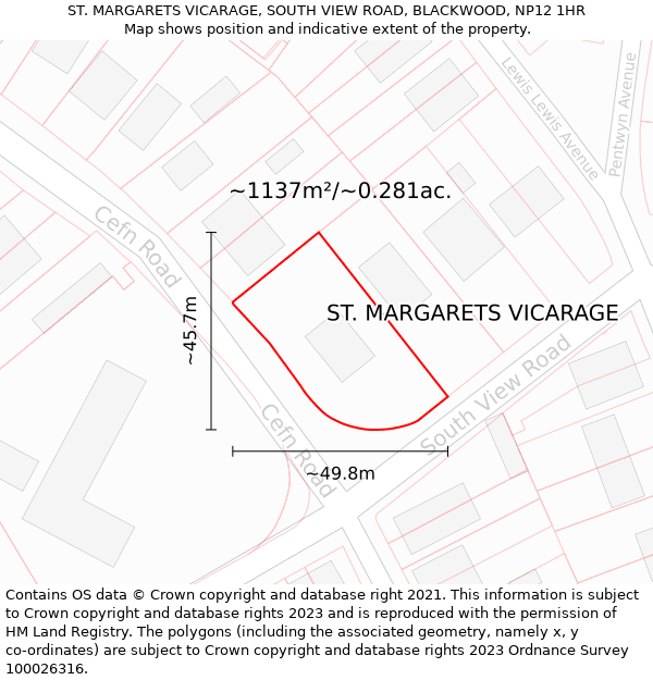 ST. MARGARETS VICARAGE, SOUTH VIEW ROAD, BLACKWOOD, NP12 1HR: Plot and title map