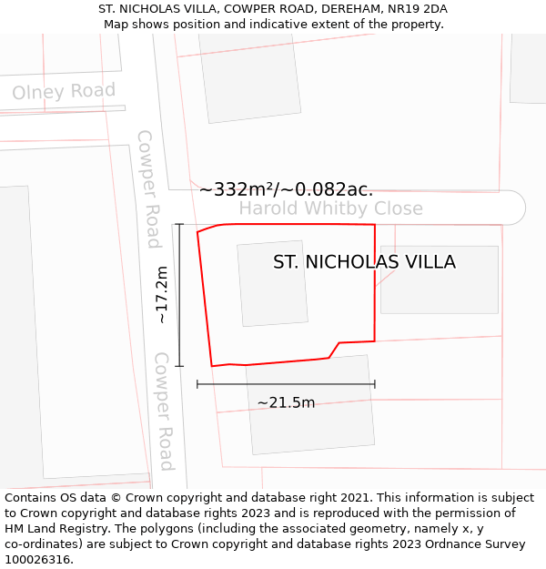 ST. NICHOLAS VILLA, COWPER ROAD, DEREHAM, NR19 2DA: Plot and title map