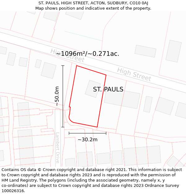 ST. PAULS, HIGH STREET, ACTON, SUDBURY, CO10 0AJ: Plot and title map