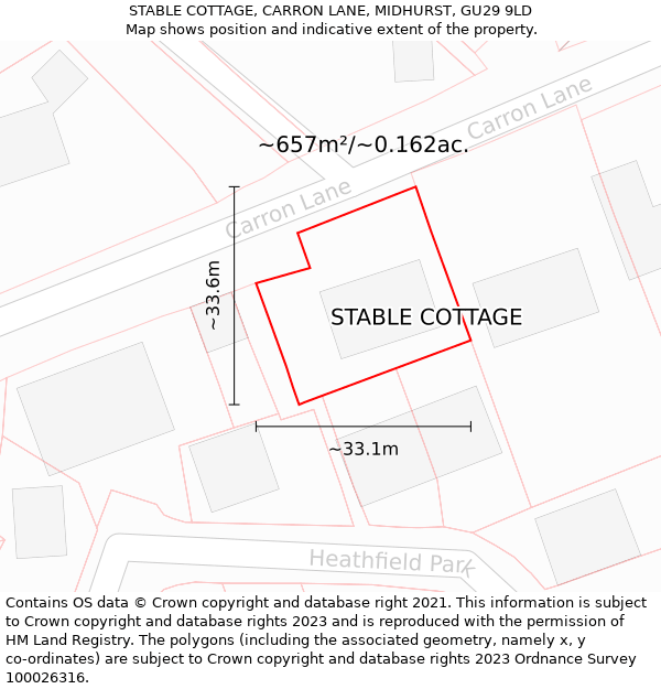 STABLE COTTAGE, CARRON LANE, MIDHURST, GU29 9LD: Plot and title map