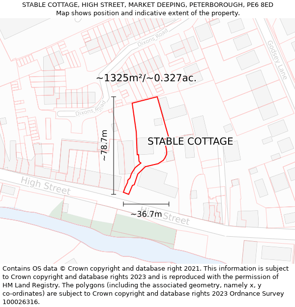 STABLE COTTAGE, HIGH STREET, MARKET DEEPING, PETERBOROUGH, PE6 8ED: Plot and title map