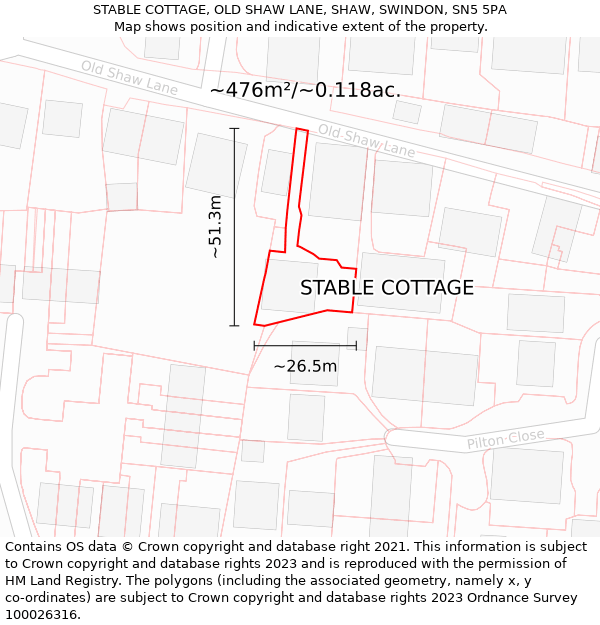 STABLE COTTAGE, OLD SHAW LANE, SHAW, SWINDON, SN5 5PA: Plot and title map