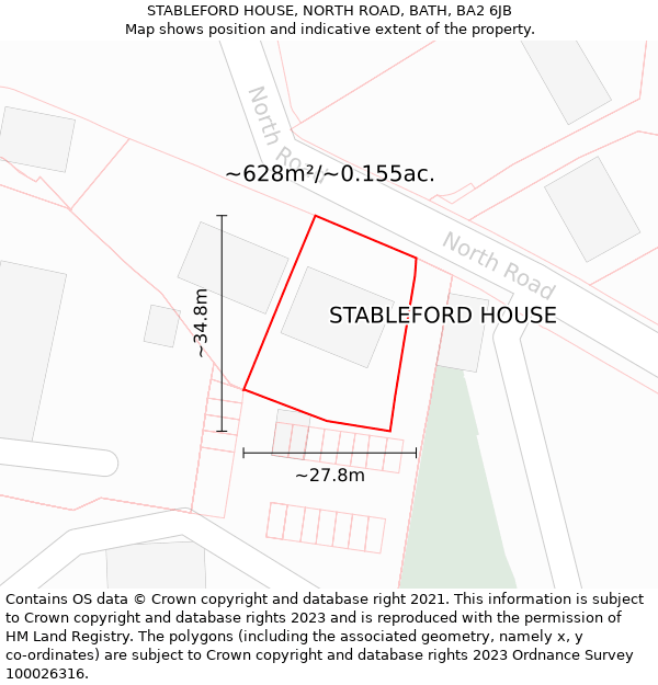 STABLEFORD HOUSE, NORTH ROAD, BATH, BA2 6JB: Plot and title map